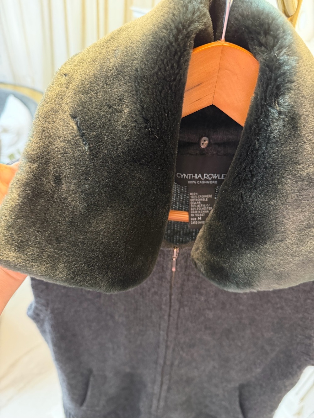 Cynthia Rowley Black Faux-Fur Collar Zip Vest
